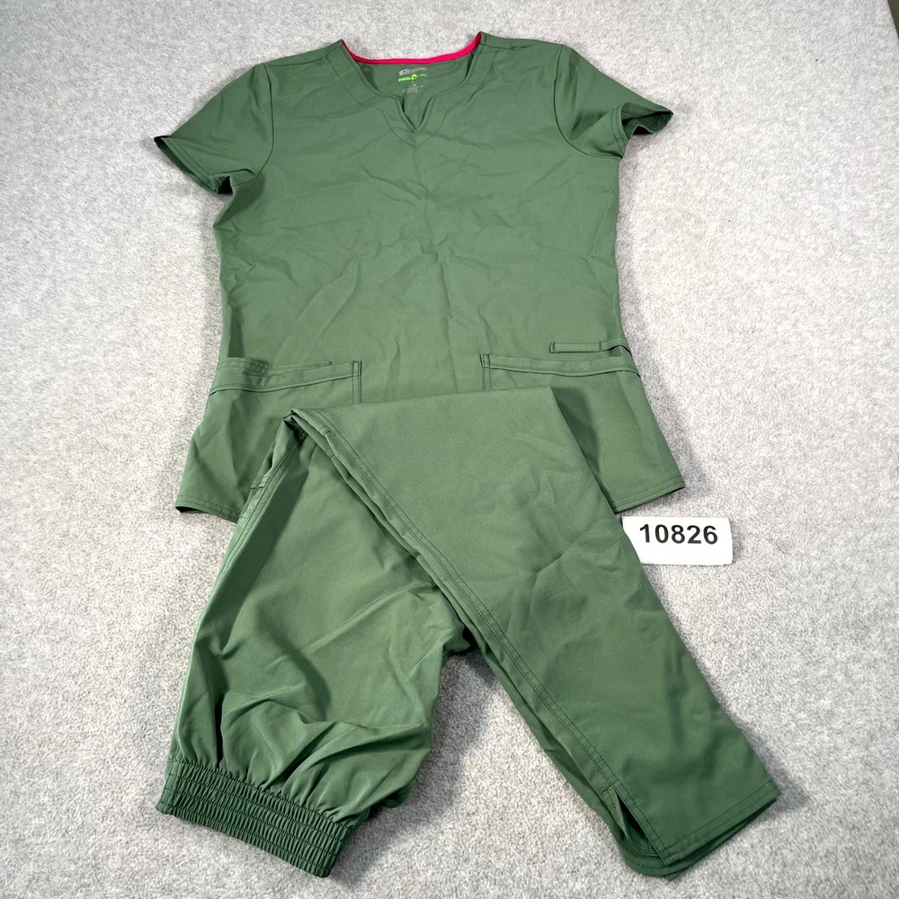 Scrubstar 2 Piece Top & Pants Women Small Green Stretch Regular Fit High Waisted